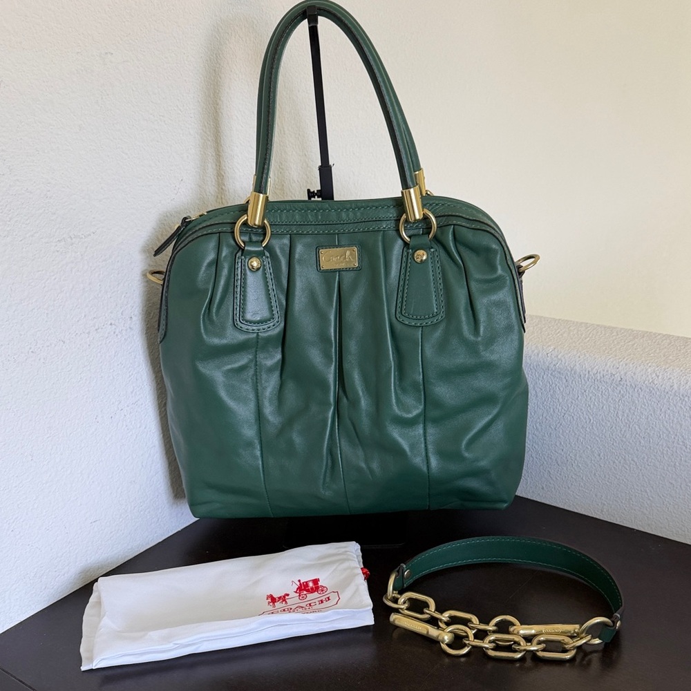 VINTAGE Coach Dark Green Leather Satchel with Gold Hardware